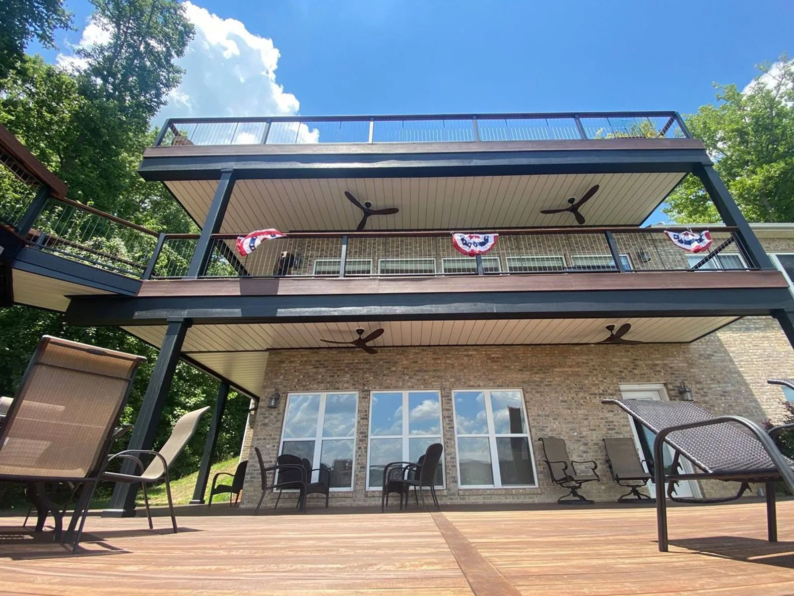 Two-story deck with finished Under Deck Oasis ceilings and fans