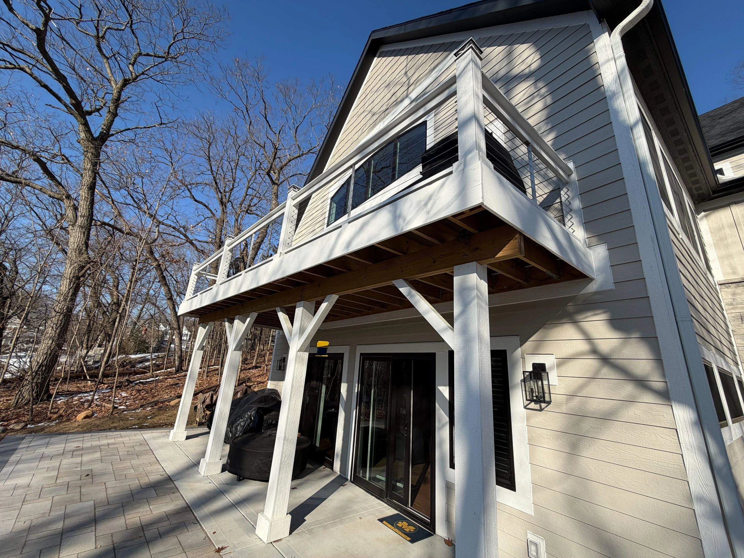Cantilevered deck framing before installation