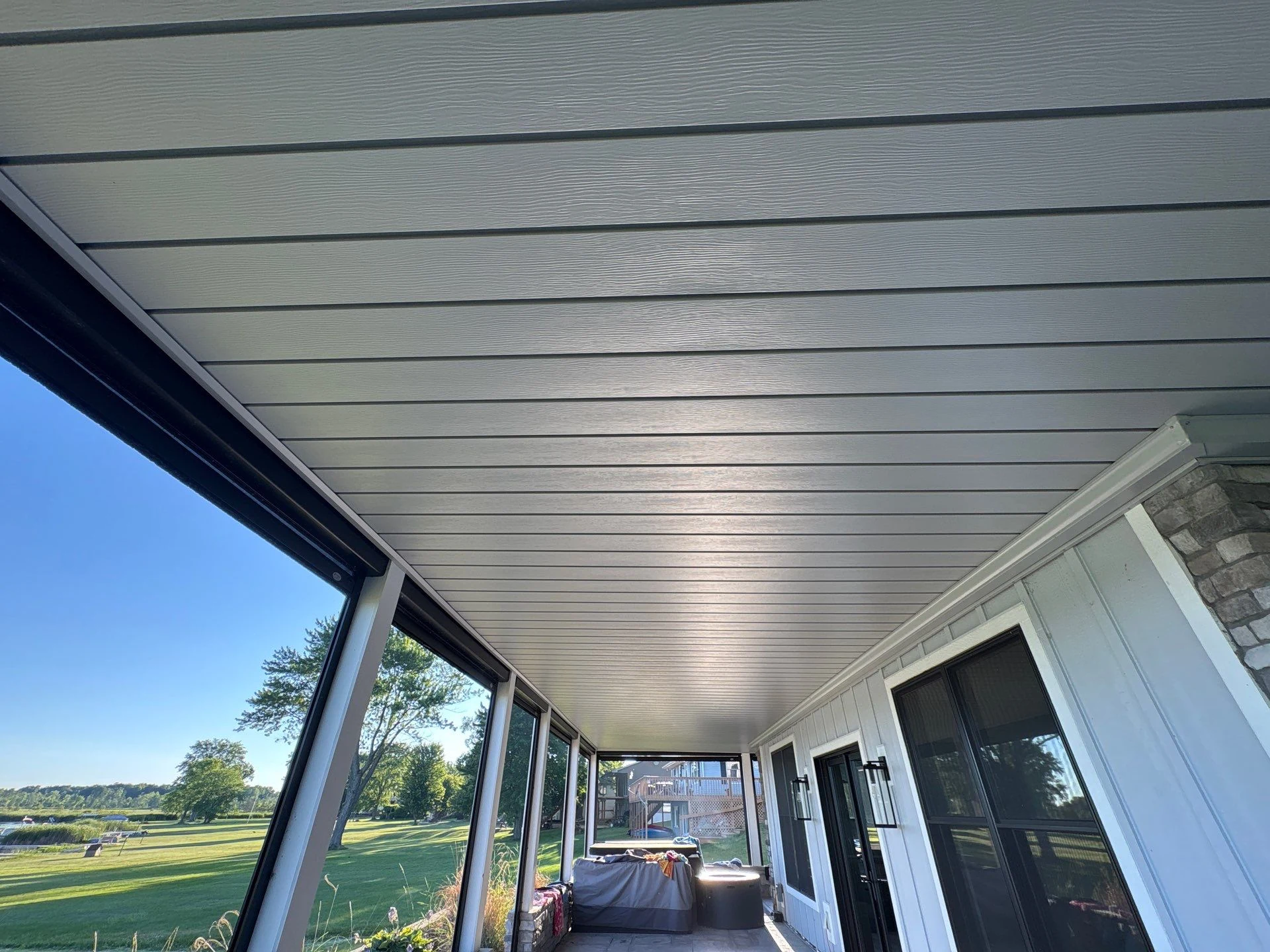 Rustic Pewter ceiling completed above the lakefront room