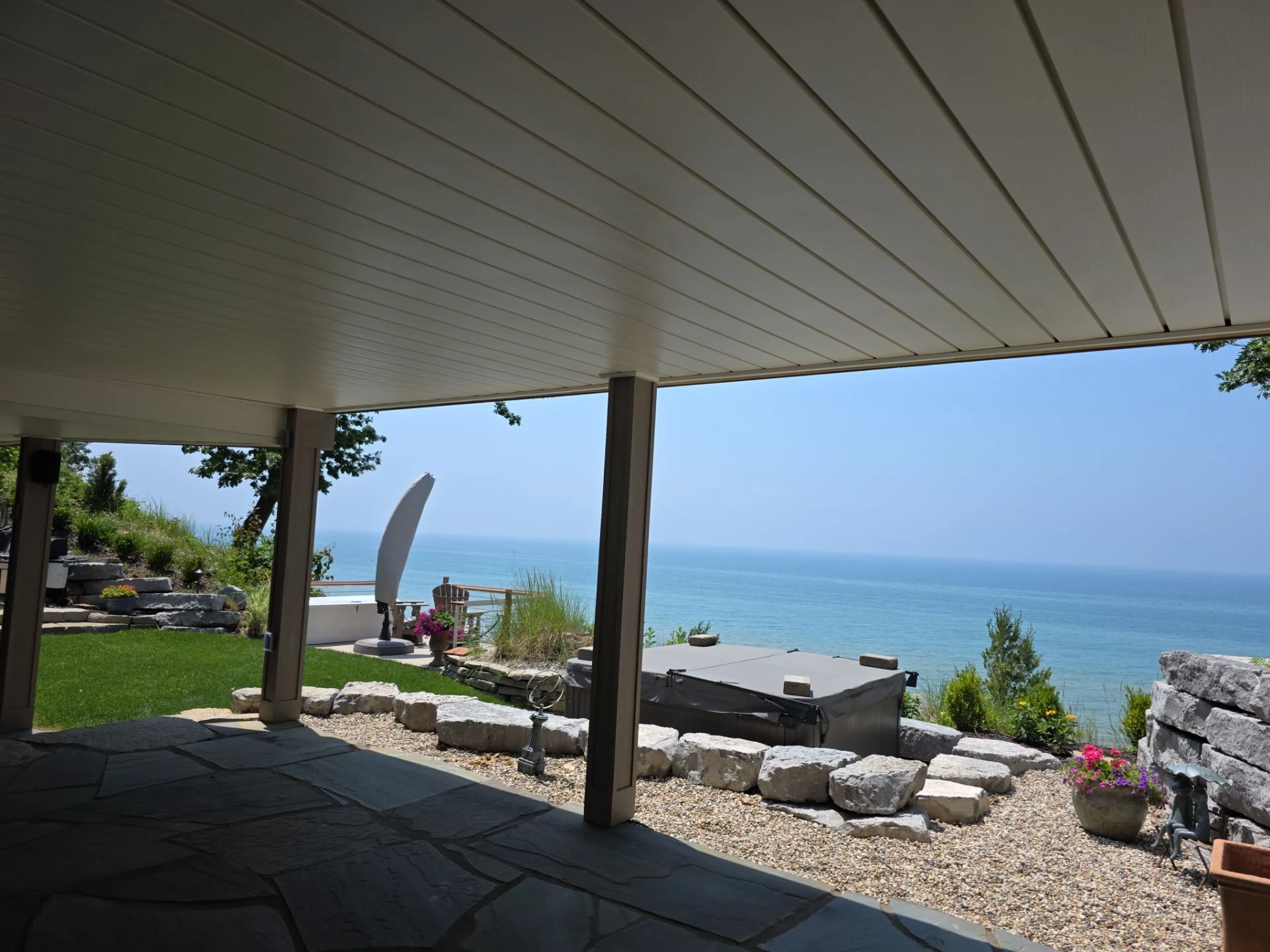 Completed ceiling with a view toward Lake Michigan